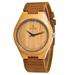 Wooden Bamboo Watch with Leather Strap and Gifts Box, Soft and Natural Wood Material, Soft Brown Crazy Horse Leather and Stainless Steel Silver Buckle, Soft and Comfortable Wearing A