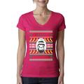 Harambe R.I.P RIP Ugly Christmas Sweater Womens Junior Fit V-Neck Tee, Raspberry, Medium