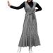 ZANZEA Women Muslim Kaftan V Neck Sleeveless Grid Printed Ruffle Hem Dubai Arab Maxi Dress