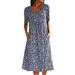 Summer Women Dress Loose Baggy Floral Midi Dress Ladies Casual Short Sleeve Blouse Shirt Dress with Pockets