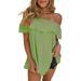 Beach Casual Cold Shoulder Blouses Tops For Women Pleated Ruffled Tunic T-Shirts Tops Oversized Kaftan Baggy Blouse Tee Tops Loungewear