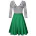 Women's Striped Scoop Neck Tunic Swing Dress 3/4 Sleeve Mini Cocktail Dress Color:Green Size:S
