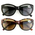 V.W.E. 2 Pairs Women Outdoor Reading Sunglasses Reader Glasses Cateye Vintage Jackie O Black Brown