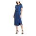 RALPH LAUREN Womens Blue Embellished Short Sleeve Jewel Neck Below The Knee Sheath Evening Dress Size M