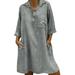 Women Beach Kaftan Cotton Linen Casual Short Mini Shirt Dress For Ladies Linen Long Sleeve Paisley Party Smock Sundress Holiday Midi Evening Cocktail Party Tunic Dress