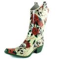 DailyShoes Cowboy Rose Skull Floral Prints High Heel Rain Boots, Rose Skull, 7 B(M) US,7 B(M) US