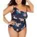 Michael Kors NEW NAVY MULTI Printed One-Shoulder One-Piece Swimsuit, US 24W