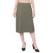 Women's Stretch Cotton Knit Faux Button Front Below the Knee A-Line Skirt