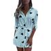 Mojoyce Women Heart Printed Half Sleeve Shirt Dress Lapel Neck Dress (Blue 2XL)