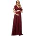 Ever-Pretty Maternity Short Sleeve Pleated Maternity Dress Empire Waist for Baby Showers 9890YF Burgundy US22