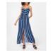 EMERALD SUNDAE Womens Blue Striped Spaghetti Strap V Neck Maxi Sheath Dress Size 5