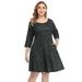 HDE Plus Size A Line Dress With Pockets 3/4 Sleeve Fit and Flare Skater Dresses (Thousand Cats, 1X)