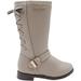 bebe Girlsâ€™ Big Kid Slip On Tall Riding Boots with Lace Up Back, Buckle Straps and Rhinestone Logo Embellishment Taupe Size 1