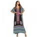 Women Casual Loose Ethnic Floral Kaftans Kimono Maxi Style Dresses Printed casual fashion Pullover Robe Short Sleeve