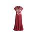 Caite Women's Aztec Embroidered T-Shirt Dress-Red Maxi Dress Short Sleeve V-Neck