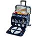 (D) Four Person Picnic Backpack Bag On Wheels, Full Equipment Set for Outdoor (Trellis Blue)