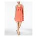 PAPPAGALLO Womens Coral Tie Front Eyelet Sleeveless V Neck Above The Knee Shift Dress Size 2