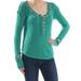 FREE PEOPLE Womens Green Thermal Long Sleeve Scoop Neck Top Size XS