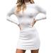 Xingqing Women Bodycon Mini Dress Long Sleeve Mock Neck Cable Knit Sweater Dress