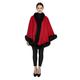 Cashmere Cape with Fur Trim/Cashmere Cape/Cashmere Capes/Cape/Capes/Fur Cape/Fur Capes for women/Capes and Shawls/Fur Caplet/Caplet/Coat/Poncho/Shrug/Ruana (MO2NL-RED WITH BLACK FUR)