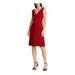 RALPH LAUREN Womens Red Embellished Gathered Zippered Sleeveless V Neck Above The Knee Fit + Flare Cocktail Dress Size 14P