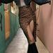 Women's Leopard Print Front Slit Short Sheath Dress Leopard Print A- line Temperament Commute Slim-Fitting Patchwork Suede Skirt