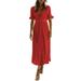 UKAP Dress for Womens Lady Loose Comfy Long Maxi Dress Solid Color Casual Dress Deep V-neck Sexy Dress Short Sleeve A-line Dress