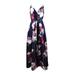 CALVIN KLEIN Womens Navy Plunge Gown Floral Print Spaghetti Strap V Neck Maxi Evening Dress Size: 10