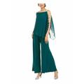 MSK Womens Green Beaded Beaded Straps Spaghetti Strap Square Neck Wide Leg Evening Jumpsuit Size PS