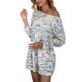 Womens Floral Tie Dye Long Sleeve Pajamas Shorts Lounge Wear Sleepwear Casual Loose Jumpsuits Rompers Elastic Waisted Sleepwear Drawstring Loungewear