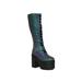 Reflective Festival Rave Women's Knee High Combat Platform Boots in Multi