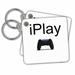 3dRose iPlay, black lettering on white background, picture of game controller - Key Chains, 2.25 by 2.25-inch, set of 2