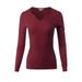 A2Y Women's Fitted Notched Neck Long Sleeve Thermal Knit Top Ruby Burgundy S