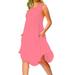 Avamo Loose Comfy T Shirt Dress For Women Crew Neck Solid Holiday Beach Sundress Summer Casual Pockets Dress