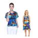 Mother & Daughter Matching Hawaii Luau Aloha Shirt Girl Round Neck Tunic Sunset Blue