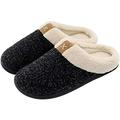 Men's Cozy Memory Foam Slippers with Fuzzy Plush Wool-Like Lining, Slip on Clog House Shoes with Indoor Outdoor Anti-Skid Rubber Sole