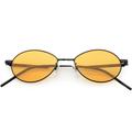 Oval Sunglasses Slim Metal Arms Color Tinted Flat Lens 51mm (Black / Orange)