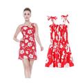 Matching Mother Daughter Hawaiian Luau Outfit Lady Tank Dress Girl Elastic Dress Red Hibiscus