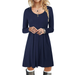 NHT&WT Women's Round Neck Dresses Long Sleeve T Shirt Dresses Pleated Loose Swing Midi Dress