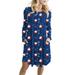 Xmas Christmas Santa Claus Print Dress for Women Crew Neck Long Sleeve Shift Dress with Pockets Casual Party Pleated A Line Dresses Plus Size