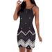 Sexy Dance Women Sleeveless Bodycon Sundress Halter Neck Casual Mini Dress Sexy Hollow Dress Black L