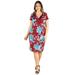 Women?s Plus Size Short Sleeve V Neck Floral Faux Wrap Dress