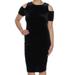 CALVIN KLEIN Womens Black Cold Shoulder Short Sleeve Jewel Neck Below The Knee Cocktail Dress Size: 4