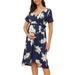 Niuer Sexy Deep V Neck Dress For Women Maternity Pregnant Lace Up Casual Dress Summer Floral Print Short Sleeve Midi Sundress