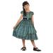 Kids Dream Plus Size Girls Teal Plaid Black Velvet Sash Christmas Dress