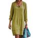 TWZH Women Plain Strappy Pullover Solid Color V Neck Long Sleeves Mini Dress