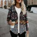 Alloet National Style Winter Women Fleece Coat Printing Hoody Jacket