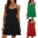 Lady Solid Color V-Neck Sleeveless Suspenders Midi One-Piece, Red/Green/Black, S/M/L/XL