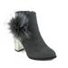 Belmont' Large Faux Fur Pom Chunky Metallic Heel Ankle Booties