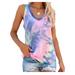 Plus Size Casual Loose Sleeveless Tank Top for Women Summer Tie-Dye Gradient Print Holiday Beach Baggy Casual Sleeveless Rainbow Print Tunic Top Blouse Shirt For Women